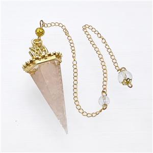 Pink Rose Quartz Chips Resin Pendulum Pendant With Chain Gold Plated, approx 24-55mm, 8mm, 20cm length