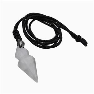 Clear Quartz Pendulum Necklace Black Nylon Cord, approx 16-35mm, 2mm