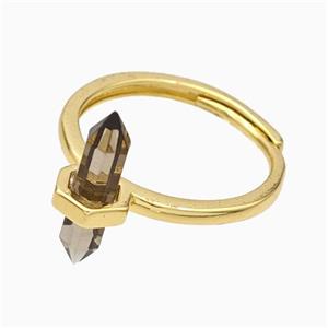 Gemstone Rings With Smoky Quartz Prism Adjustable Gold Plated, approx 4-17mm, 18mm dia