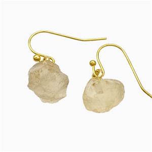 Lemon Quartz Nugget Copper Hook Earrings Gold Plated, approx 10-14mm