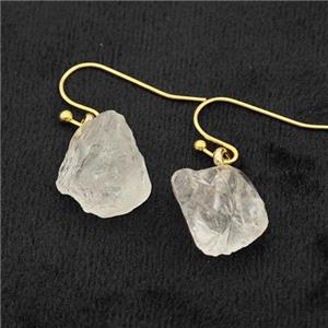 Clear Quartz Nugget Copper Hook Earrings Gold Plated, approx 10-14mm