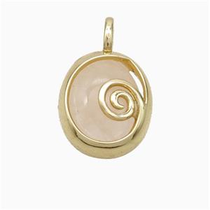 Copper Oval Pendant Pave Rose Quartz Gold Plated, approx 14-18mm