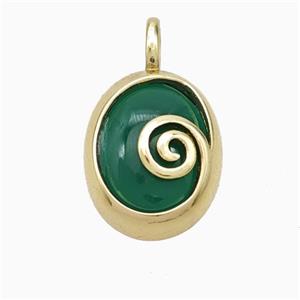 Copper Oval Pendant Pave Green Aventurine Gold Plated, approx 14-18mm