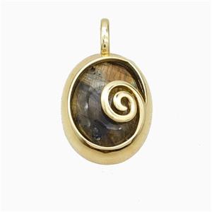 Copper Oval Pendant Pave Tiger Eye Stone Gold Plated, approx 14-18mm