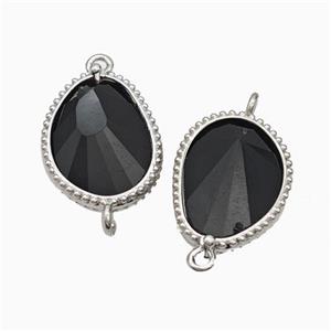 Natural Black Obsidian Teardrop Connector Platinum Plated, approx 14.5-20mm