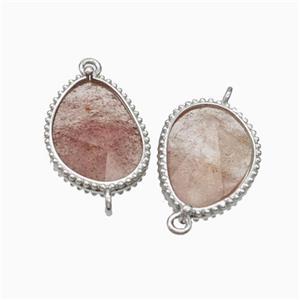 Pink Strawberry Quartz Teardrop Connector Platinum Plated, approx 14.5-20mm