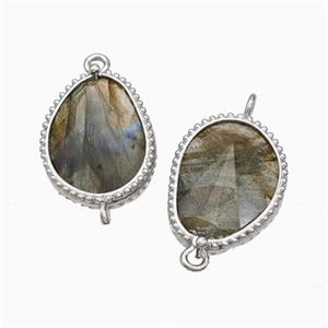 Natural Labradorite Teardrop Connector Platinum Plated, approx 14.5-20mm