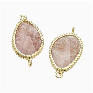 Pink Strawberry Quartz Teardrop Connector Gold Plated, approx 14.5-20mm