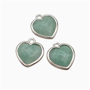 Natural Green Strawberry Quartz Heart Pendant Faceted Platinum Plated, approx 10mm