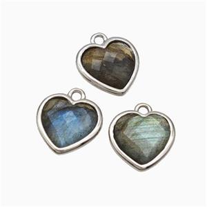 Natural Labradorite Heart Pendant Faceted Platinum Plated, approx 10mm