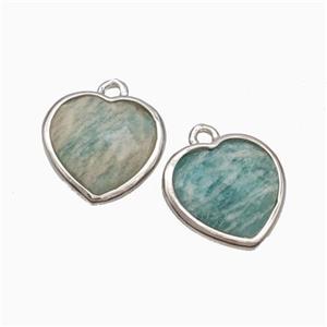 Natural Green Amazonite Heart Pendant Faceted Platinum Plated, approx 12mm