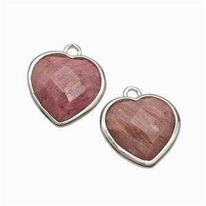 Natural Pink Wood Lace Jasper Heart Pendant Faceted Platinum Plated, approx 12mm