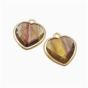 Natural Yellow Fluorite Heart Pendant Faceted Gold Plated, approx 12mm