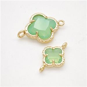 Green Opalite Glass Clover Connector Gold Plated, approx 14mm