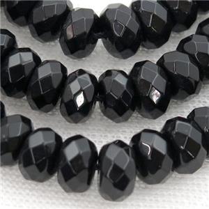 Natural Black Onyx Agate Beads, faceted rondelle, 4x6mm, 98pcs per st