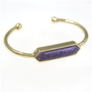 purple druzy agate bangle, copper, gold plated, approx 40-60mm