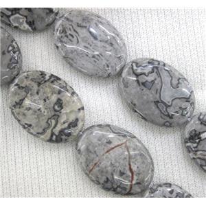 grey Picture Jasper beads, oval, approx 25x50mm
