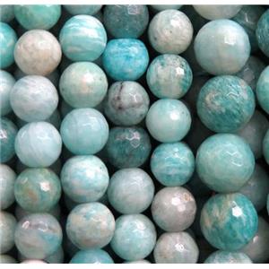 Amazonite bead, faceted round, green, approx 6mm dia