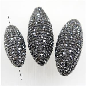 Resin rice beads paved rhinestone, approx 13-30mm