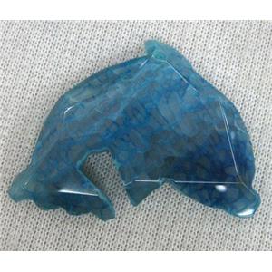 blue agate pendant, faceted dolphin, approx 35-50mm