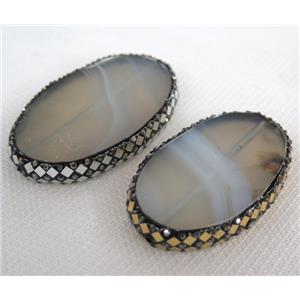 Gray Agate Oval Beads Pave Foil, approx 30-60mm