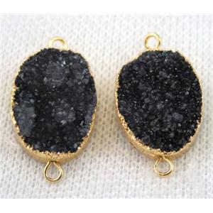 black druzy quartz connector, oval, gold plated, approx 15x20mm