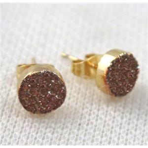 golden champagne druzy agate earring studs, approx 8mm dia