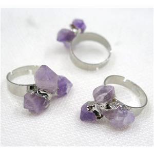 Amethyst, copper ring, platinum plated, approx 20-25mm