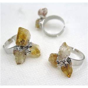 citrine, copper ring, platinum plated, approx 20-25mm