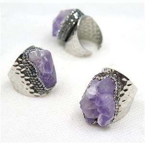 Amethyst bead, copper ring, paved rhinestone, approx 12-20mm