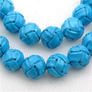 blue Sinkiang Turquoise round beads, football, carved, approx 15mm