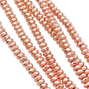 Hematite Beads Faceted Rondelle Rose Gold, approx 3x8mm