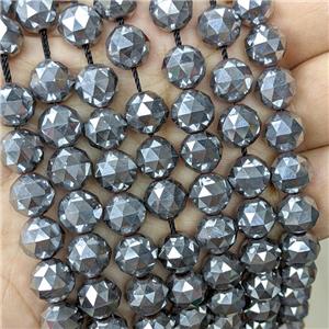 Hematite Beads Cut Round Platinum Electroplated, approx 8mm dia