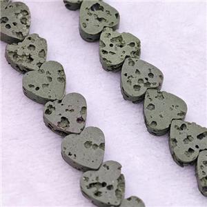 Green Lava Heart Beads, approx 6mm