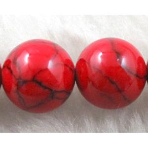Mashan Jade Beads Red Turq Dye Smooth Round, 10mm dia, 38pcs per st