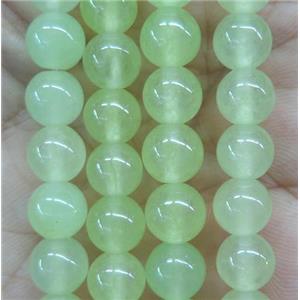 round jade stone beads, dye, lt.green, approx 10mm dia