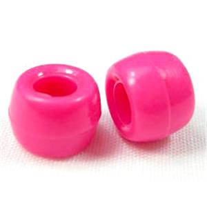 plastic beads, barrel, deep-pink, 8mm dia, 6mm length, 2100 beads approx