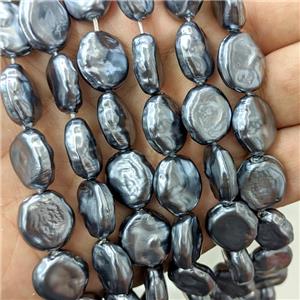 Baroque Style Pearlized Shell Coin Beads Darkgray, approx 14mm