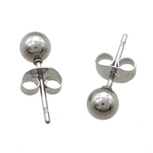 stainless steel Studs Earrings, ball, platinum plated, approx 8mm dia