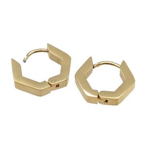 stainless steel Latchback Earring, hexagon, gold plated, approx 14mm