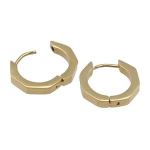 stainless steel Latchback Earring, hexagon, gold plated, approx 17mm