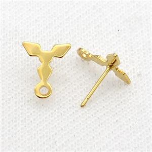 Stainless Steel Stud Earring Triangle Gold Plated, approx 10mm