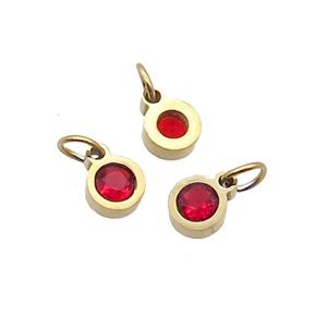 Stainless Steel Circle Pendant Pave Red Zircon Gold Plated, approx 5mm