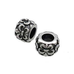 Stainless Steel Column Beads Fleur-de-lis Large Hole Tube Antique Silver, approx 7-9.5mm, 5mm hole