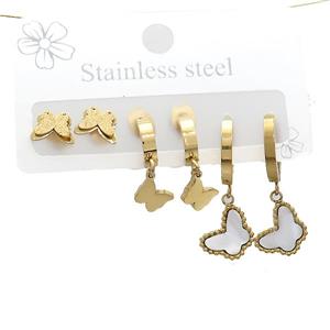 Stainless Steel Earrings Butterfly Gold Plated, approx 6-10mm, 14mm dia