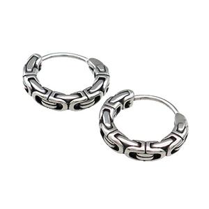 Stainless Steel Hoop Earrings Antique Silver, approx 15-16mm