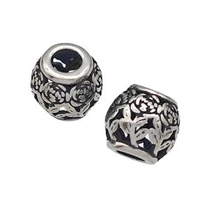 316 Stainless Steel Barrel Beads Flower Hollow Large Hole Antique silver, approx 9-10mm, 4mm hole