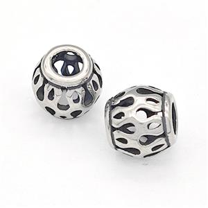 316 Stainless Steel Barrel Beads Hollow Large Hole Antique silver, approx 9-10mm, 4mm hole