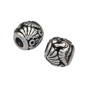 316 Stainless Steel Barrel Beads Seahorse Hollow Large Hole Antique silver, approx 9-10mm, 4mm hole