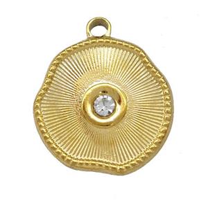 Stainless Steel Sun Pendant Pave Rhinestone Gold Plated, approx 20mm